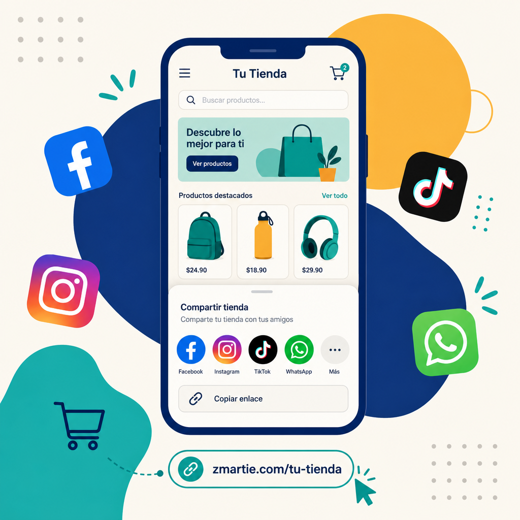 Celular compartiendo tu tienda Zmartie en redes sociales